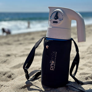 Close-up of black pnümix Sling Bag with logo, displayed as a holiday gift—perfect for powersports, RV trips, and outdoor parties. Lightweight, waterproof, and designed to keep your cocktail mixer and essentials organized on the go.  Lets see Barsys, Bartesian, or FlasKap do that!!